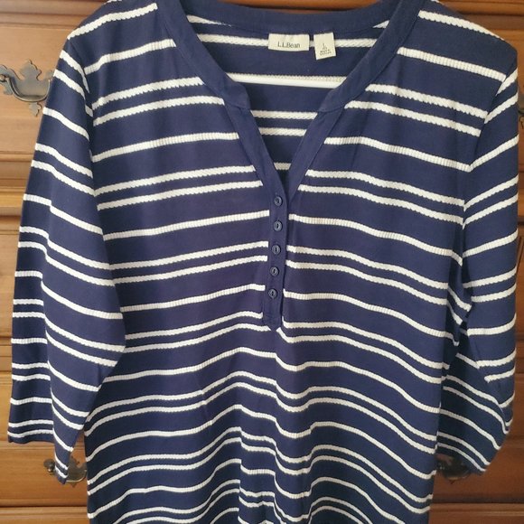 L.L. Bean Tops - LL BEAN MIXED STRIPE HENLEY TOP